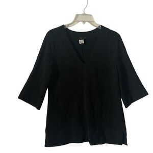 Barbara Wells Studio V Neck Black 3/4 sleeve Blouse Size Med